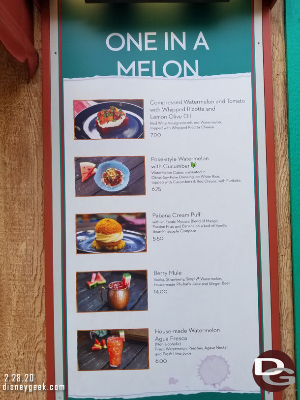 One In A Melon Marketplace Menu