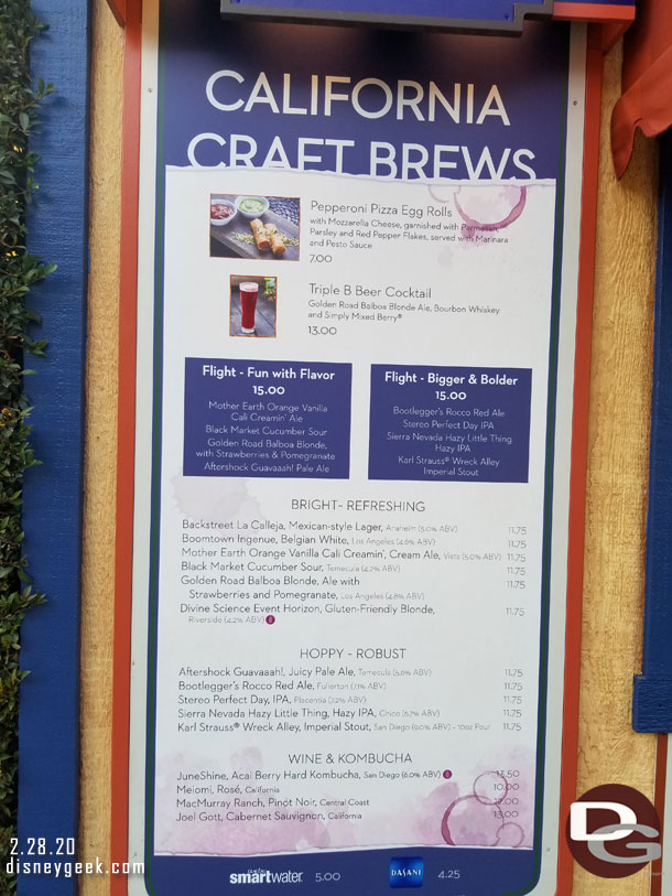 California Craft Brews Marketplace Menu