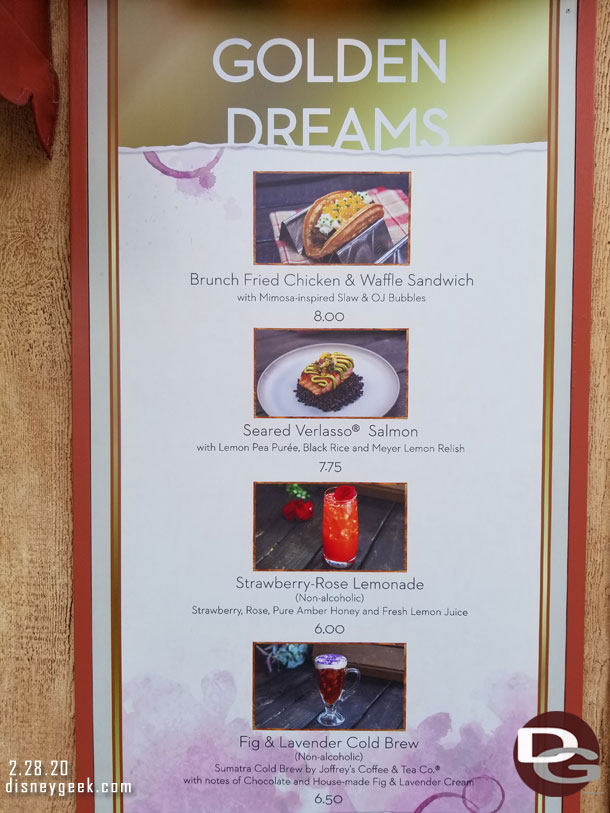 Golden Dreams Marketplace Menu