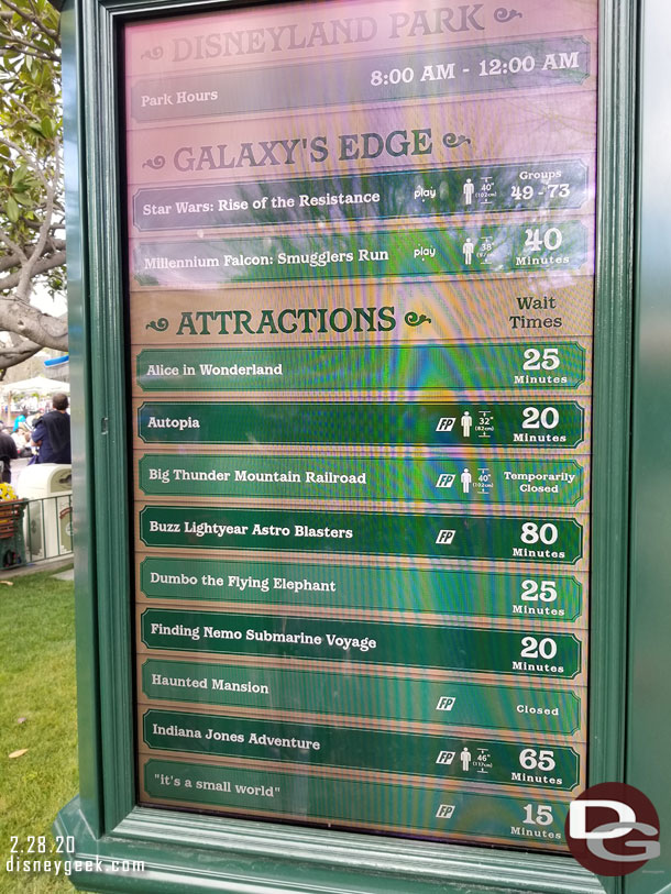 Disneyland wait times at 2:38pm