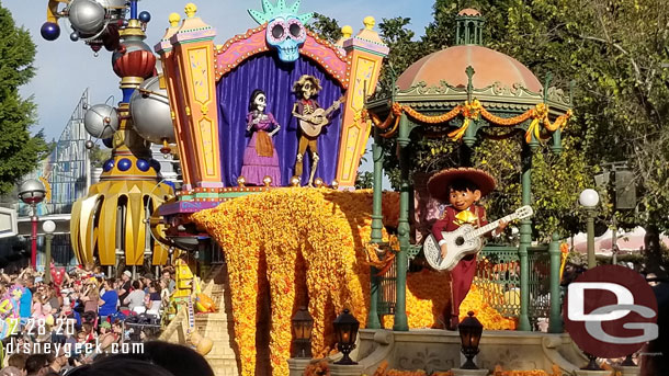 Miguel is on the front of the float.  