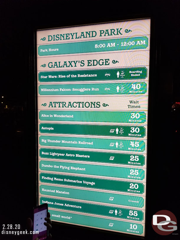 Disneyland wait times at 8:56pm