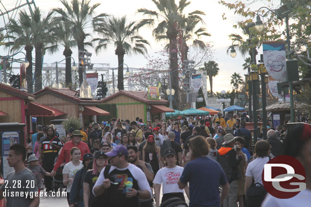 The walkways continued to be crowded.