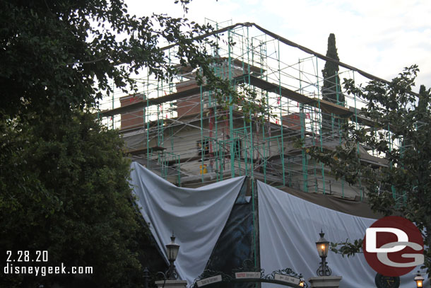 The scrim on the Haunted Mansion Scaffolding was partially down so you could see the top portion of the building.