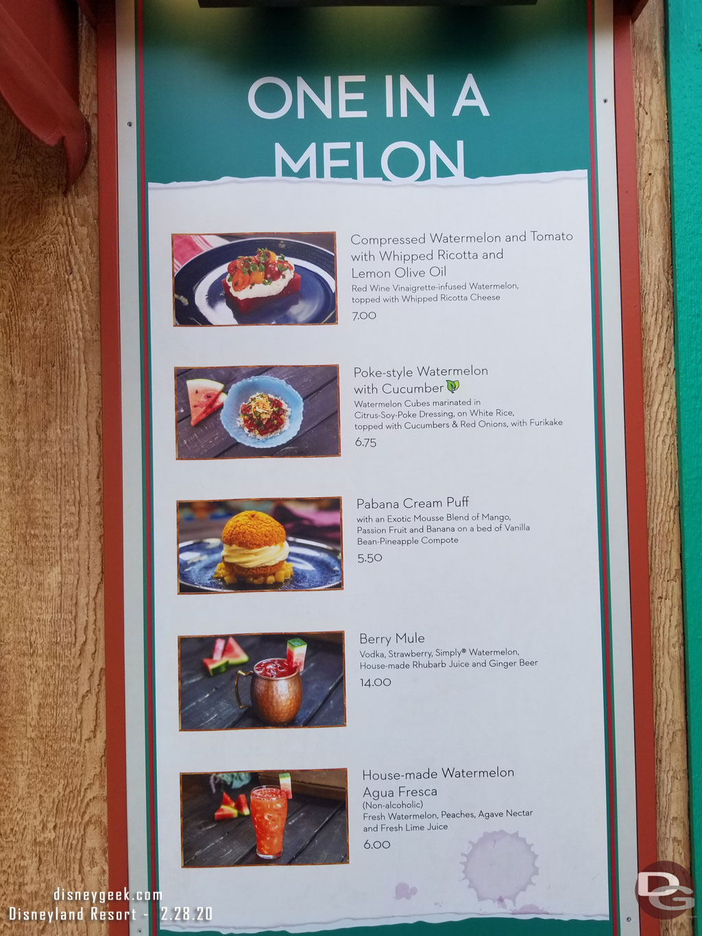 One In A Melon Marketplace Menu