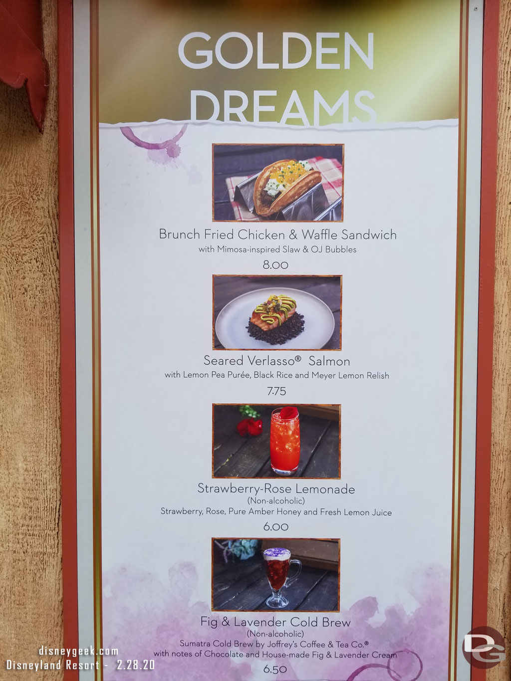 Golden Dreams Marketplace Menu