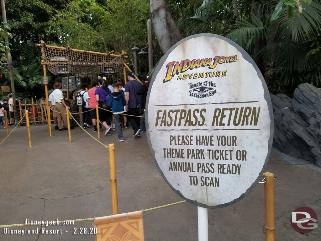 A reminder sign as you enter the Indiana Jones queue.