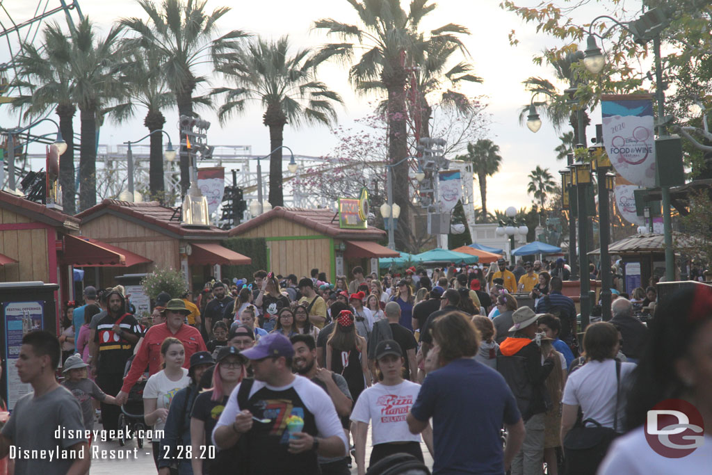 The walkways continued to be crowded.