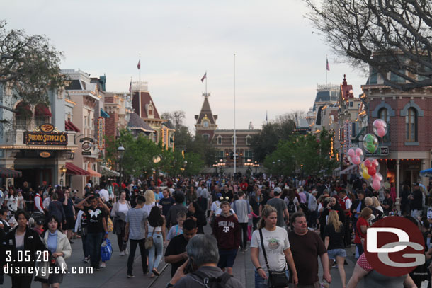 Main Street USA at 5:26pm, we decided to stay here for the 6:00pm Magic Happens Parade.