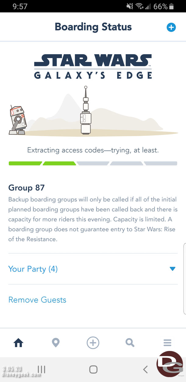 Forgot to mention our boarding groups.  Most of the group received 87.  They had a problem with the app loading/refreshing.  I waiting then cancelled and rebooked mine and ended up with group 117 because I was going to be gone until mid afternoon.