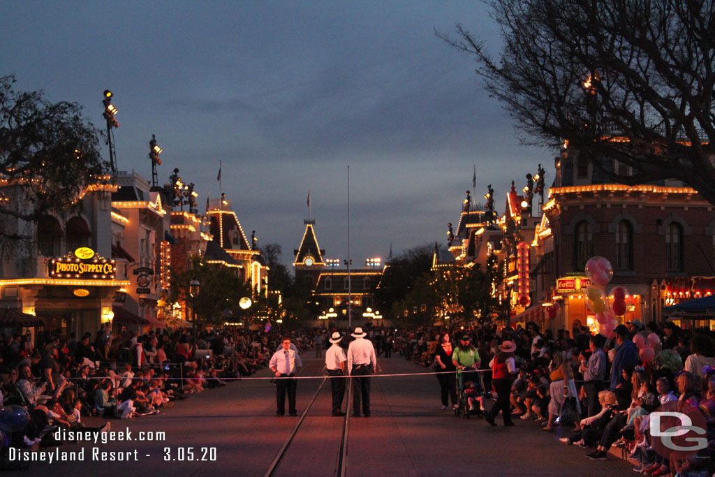 Almost parade time.  It was fairly dark but noticeably more light than last Friday.