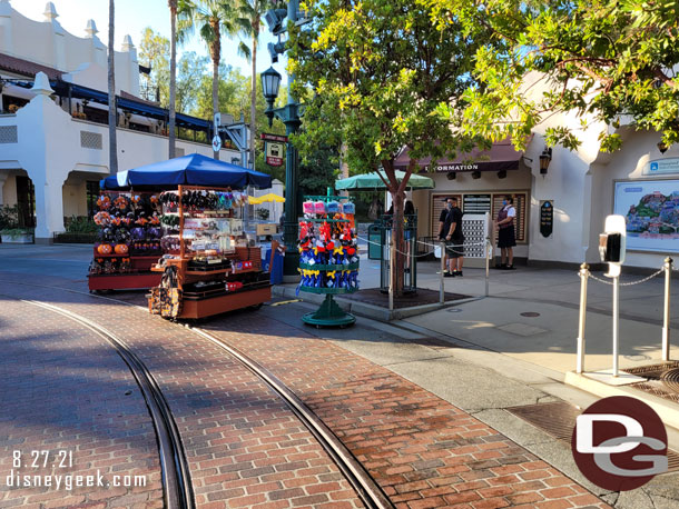 A merchandise location in front of information area at the former trolley stop (the Red Car is not in service right now).