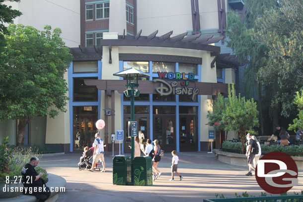 7:26am.. still early so decided to visit Downtown Disney.  It was about 10 minutes from the billboard picture until this one reaching World of Disney.  About 25 minutes since parking opened.