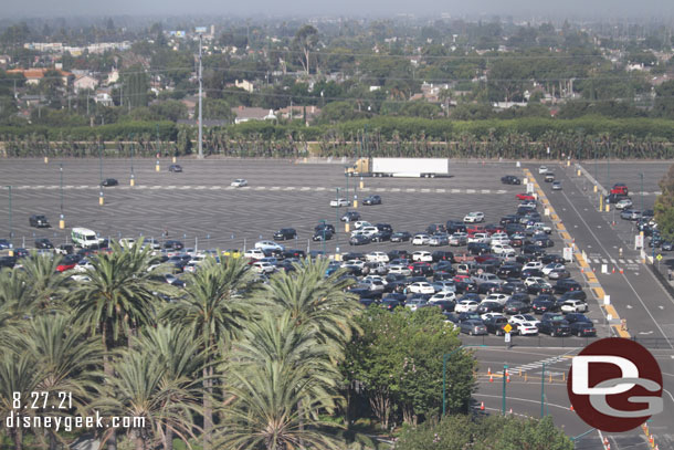 Cars filling in the Downtown Disney parking lot.