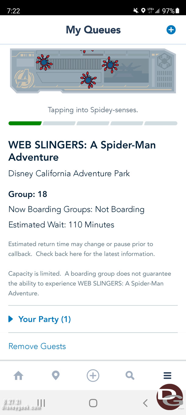 A look at my boarding group screen for WEB Slingers.