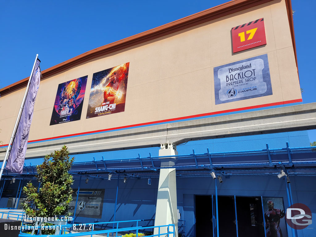 Stage 17 houses the Disneyland Backlot Premiere Shop featuring Avengers merchandise right now.