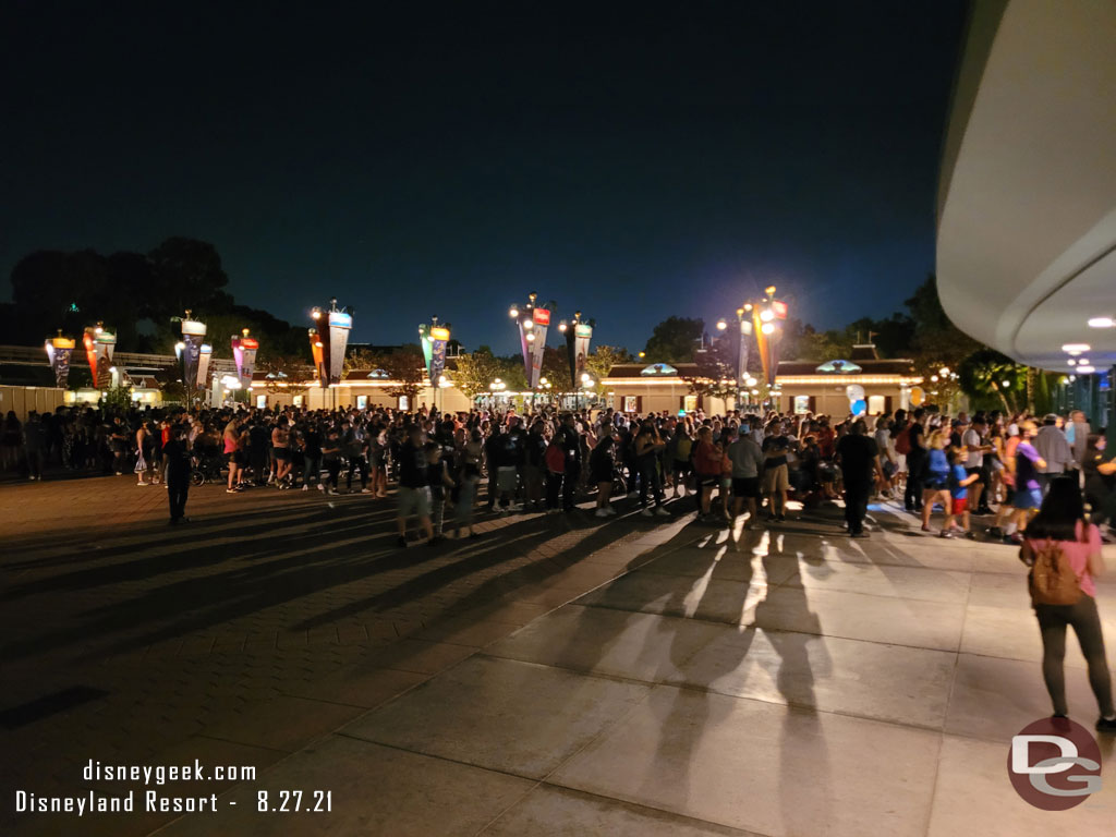 8:24pm. The line to enter DCA stretched almost to the line to enter Disneyland. I am assuming this is the after work/school Magic Key guests arriving to enjoy their first weekend with passes in over a year.