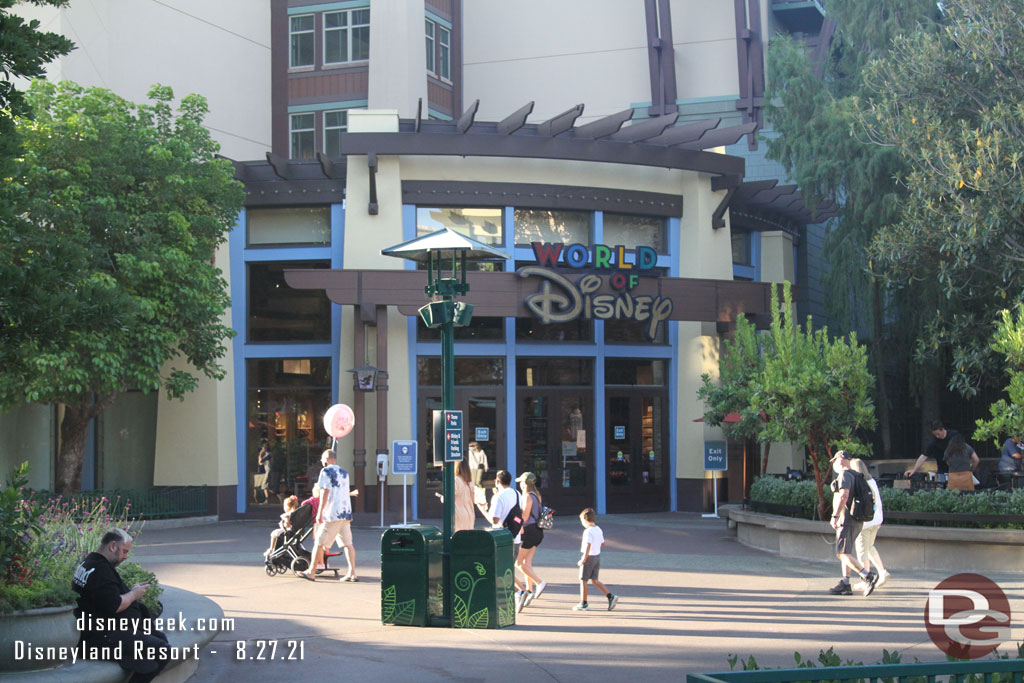 7:26am.. still early so decided to visit Downtown Disney.  It was about 10 minutes from the billboard picture until this one reaching World of Disney.  About 25 minutes since parking opened.