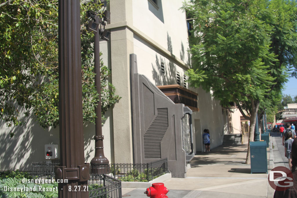 The Avengers Campus gate on the Animation Building side of the street.