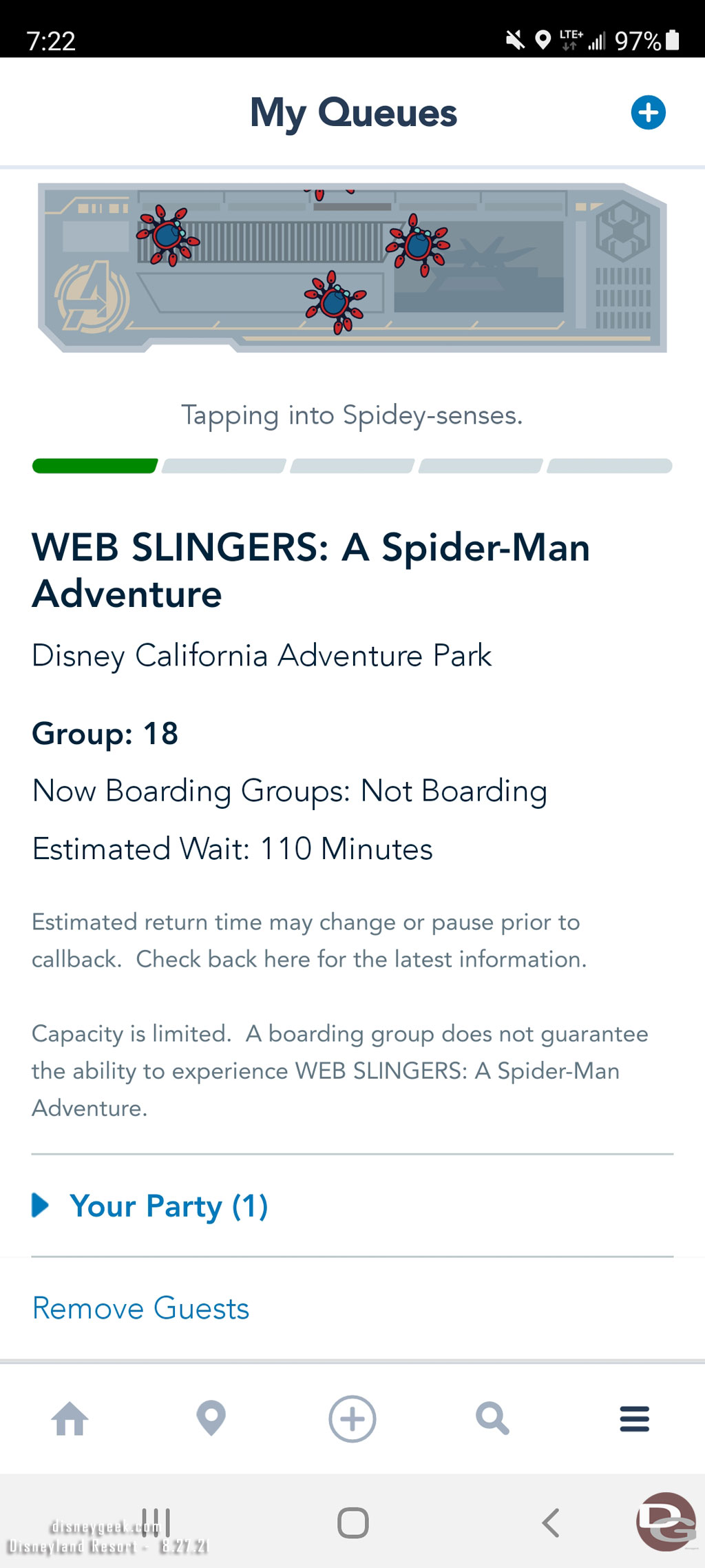 A look at my boarding group screen for WEB Slingers.