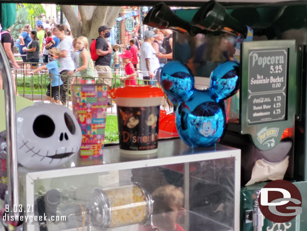 Passing by the popcorn stand. Some of the Halloween bucket choices. Also notice the pricing now starts at $5.25 for popcorn.