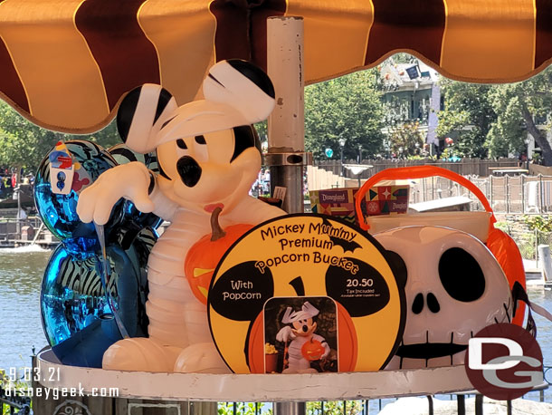 Another look at the bucket with pricing info. $20.50 for the Mickey Mummy Premium popcorn bucket with popcorn.