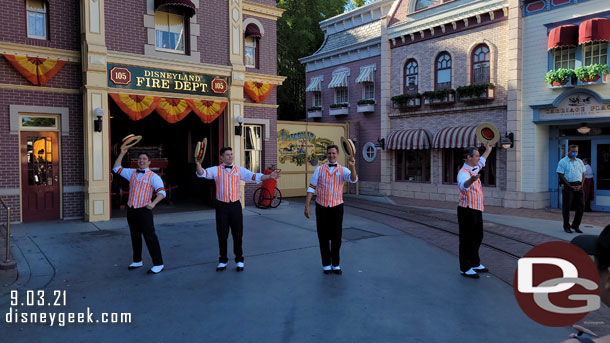 The Dapper Dans of Disneyland returned to the park today, first time since the closure.  They sport their Halloween costumes.