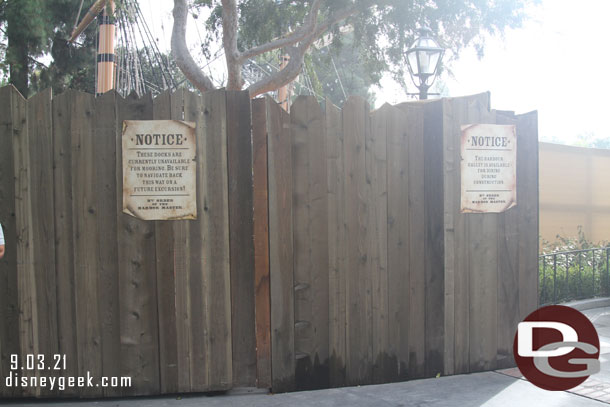 The construction walls near the Harbour Galley.