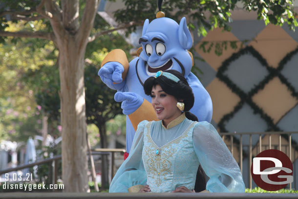 Genie and Jasmine were out greeting guests in the small world mall area.