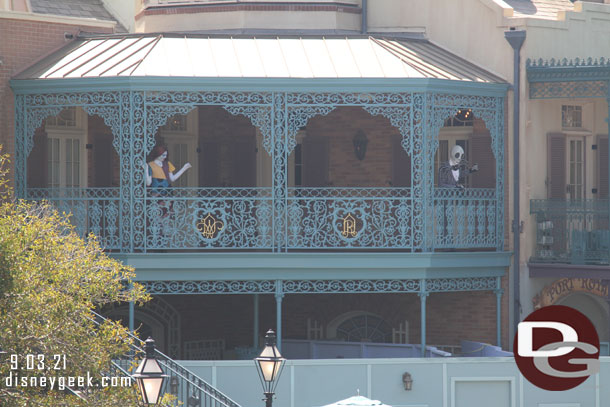 Jack Skellington and Sally were greeting guests from the balcony in New Orleans Square.