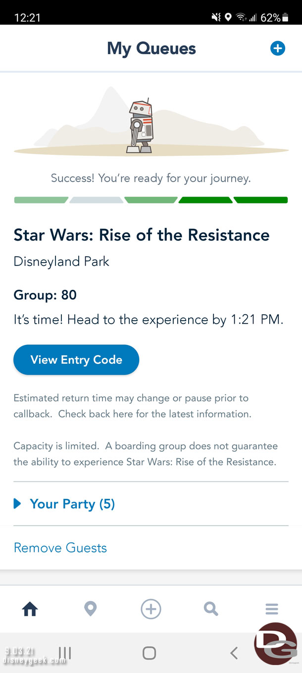 My boarding group for Rise of the Resistance was called at 12:21.