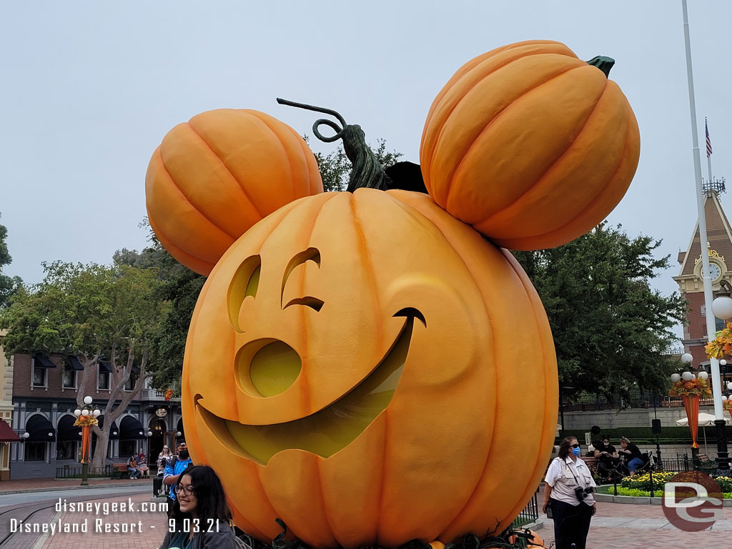 The giant Mickey pumpkin in Town Square.