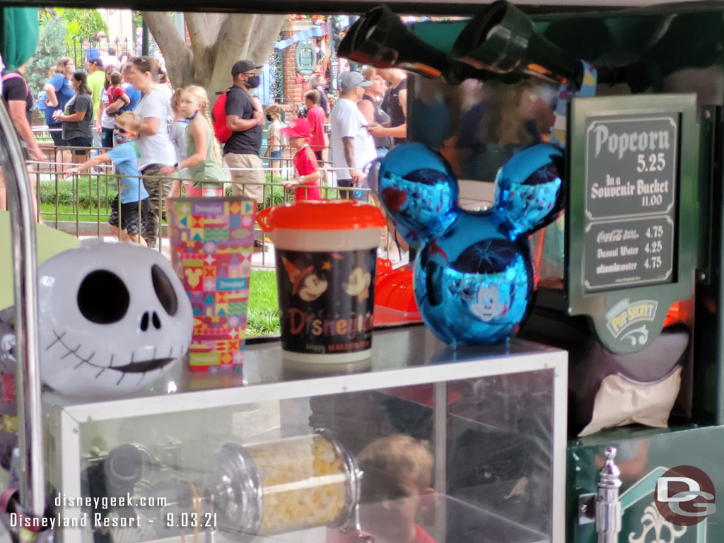 Passing by the popcorn stand. Some of the Halloween bucket choices. Also notice the pricing now starts at $5.25 for popcorn.