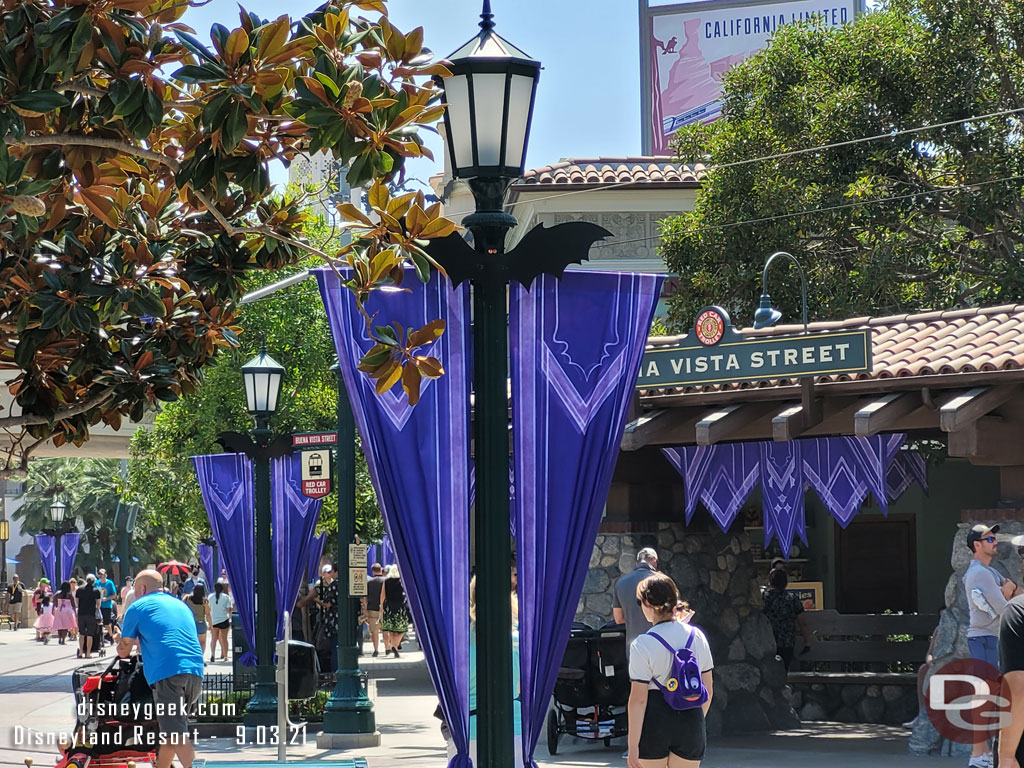 Buena Vista Street features a lot of purple for Halloween again.