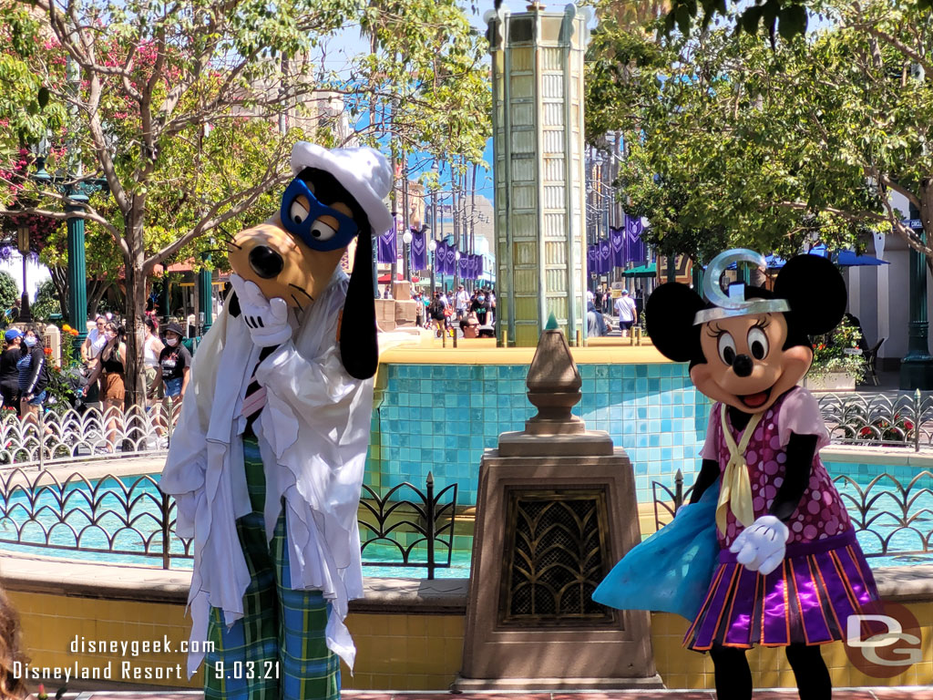 Goofy and Minnie Mouse dressed for Halloween in Carthay Circle.