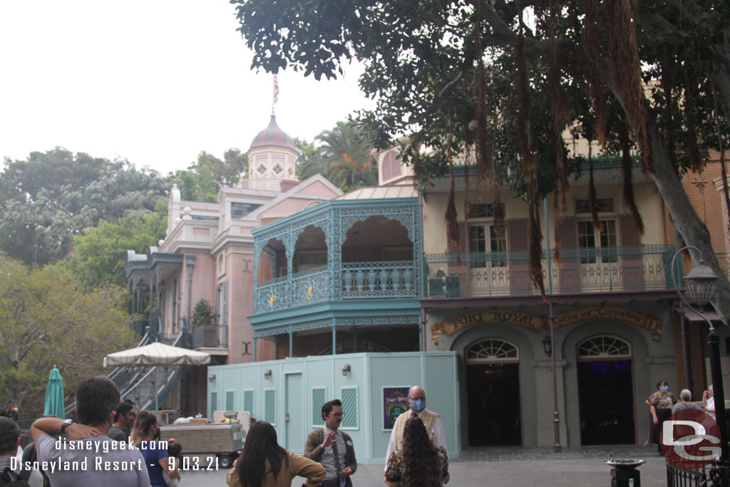 The scaffolding is down in New Orleans Square. Some walls remain.