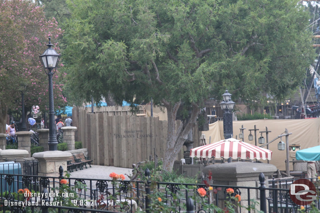 Walls up along the Rivers of America near Harbour Galley as a new seating area called Pelican