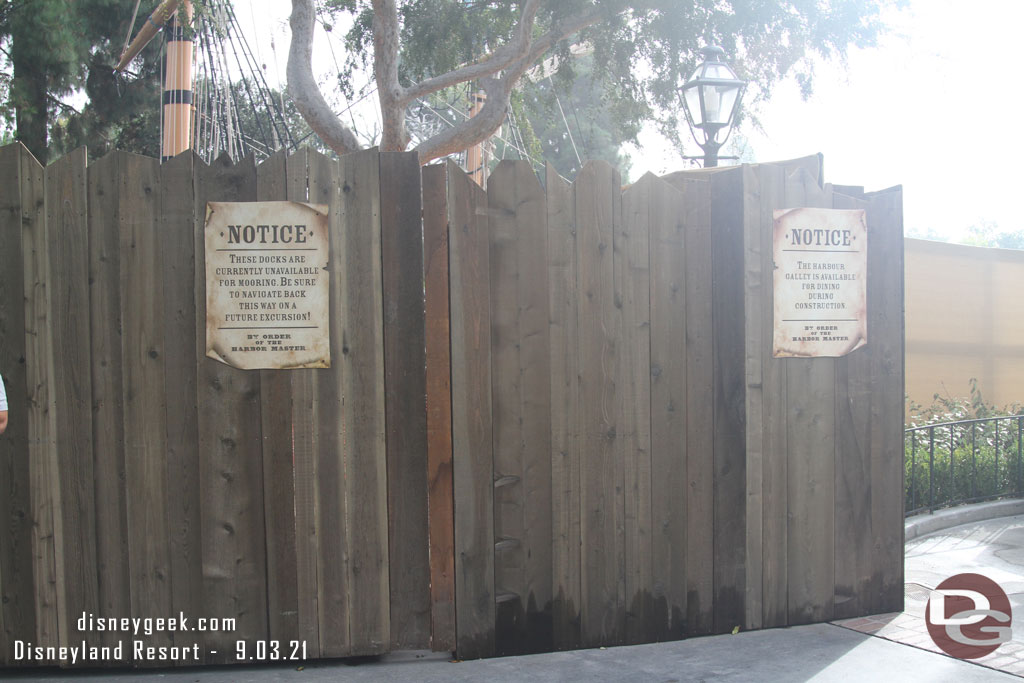 The construction walls near the Harbour Galley.