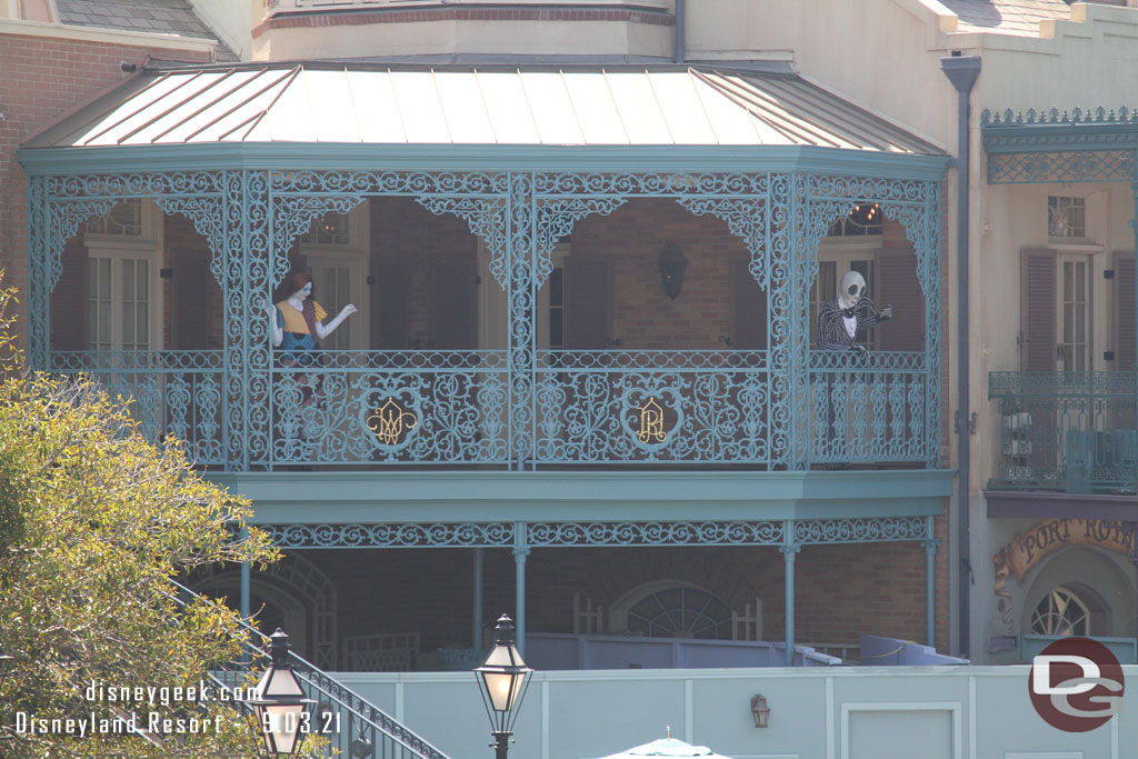 Jack Skellington and Sally were greeting guests from the balcony in New Orleans Square.