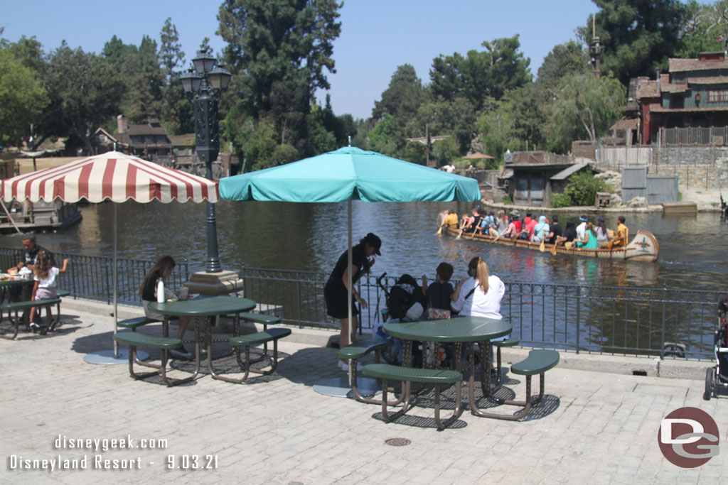 At this hour of the day, umbrellas do not offer a lot of shade at the tables, it was just past noon.