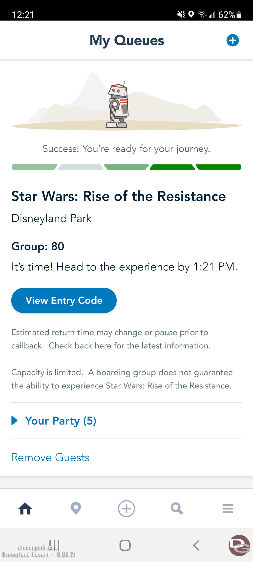 My boarding group for Rise of the Resistance was called at 12:21.