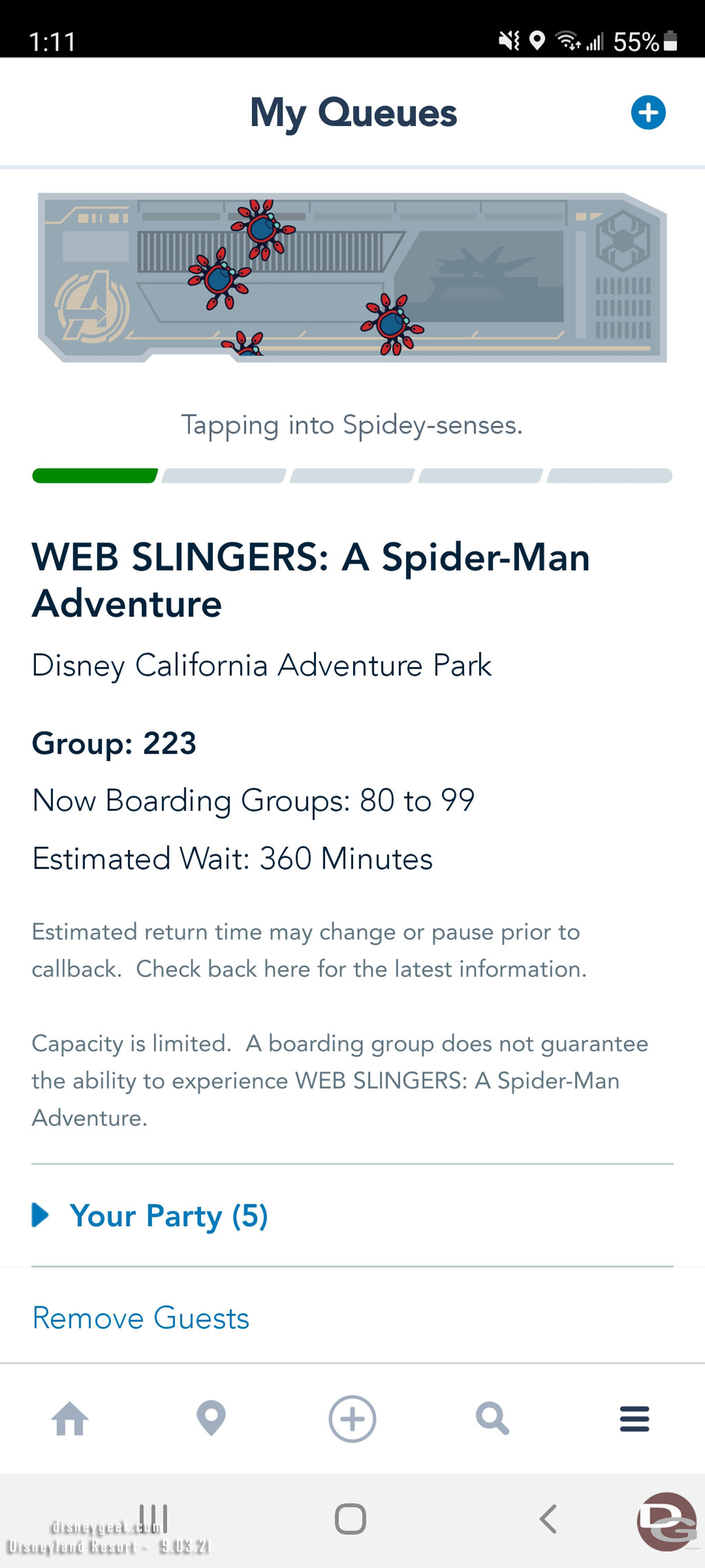 Still plenty of time until my WEB Slingers group will be called.