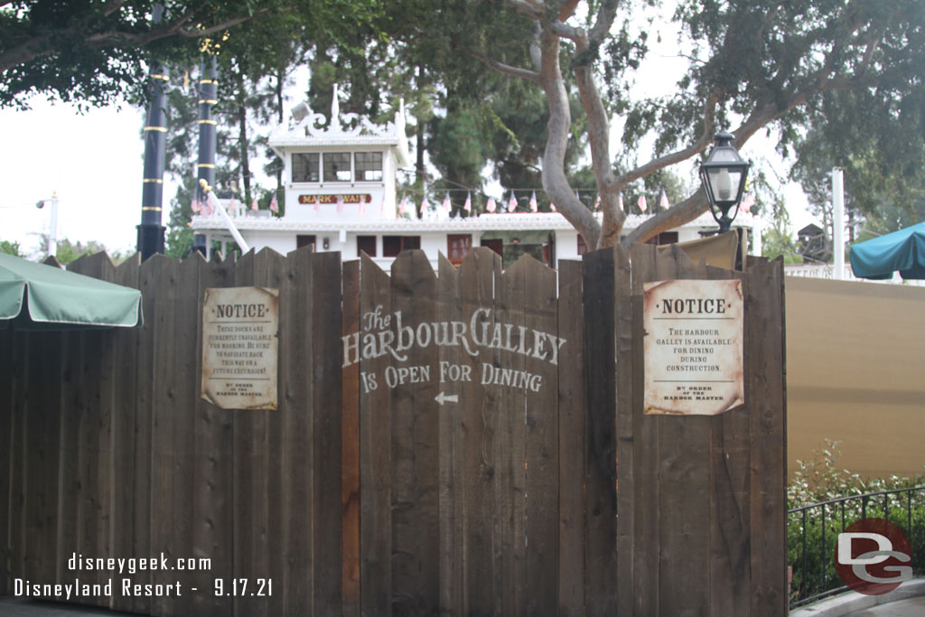 The Harbour Galley remains open though, just no seating in the immediate area, you have to take your food down by the River or to Critter Country to have a place to sit.