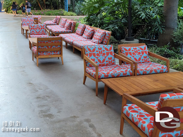 Out door seating along the walkway