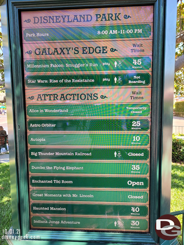 11:57am - A check of some Disneyland wait times