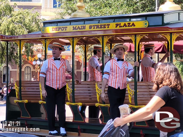 The Dapper Dans performing as they took a street car around Main Street USA