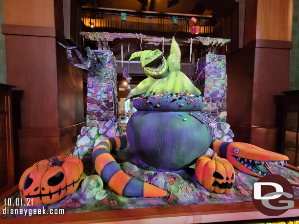 Disney's Grand California Hotel lobby has a Oogie Boogie Cauldron for Halloween.