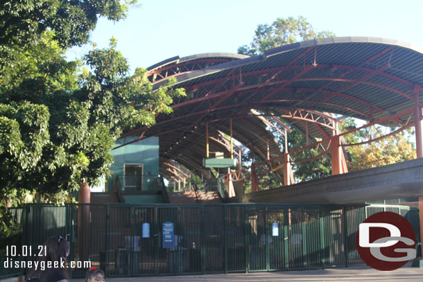 Monorails were out on the track cycling this morning but no signs of life at the Downtown Disney station.