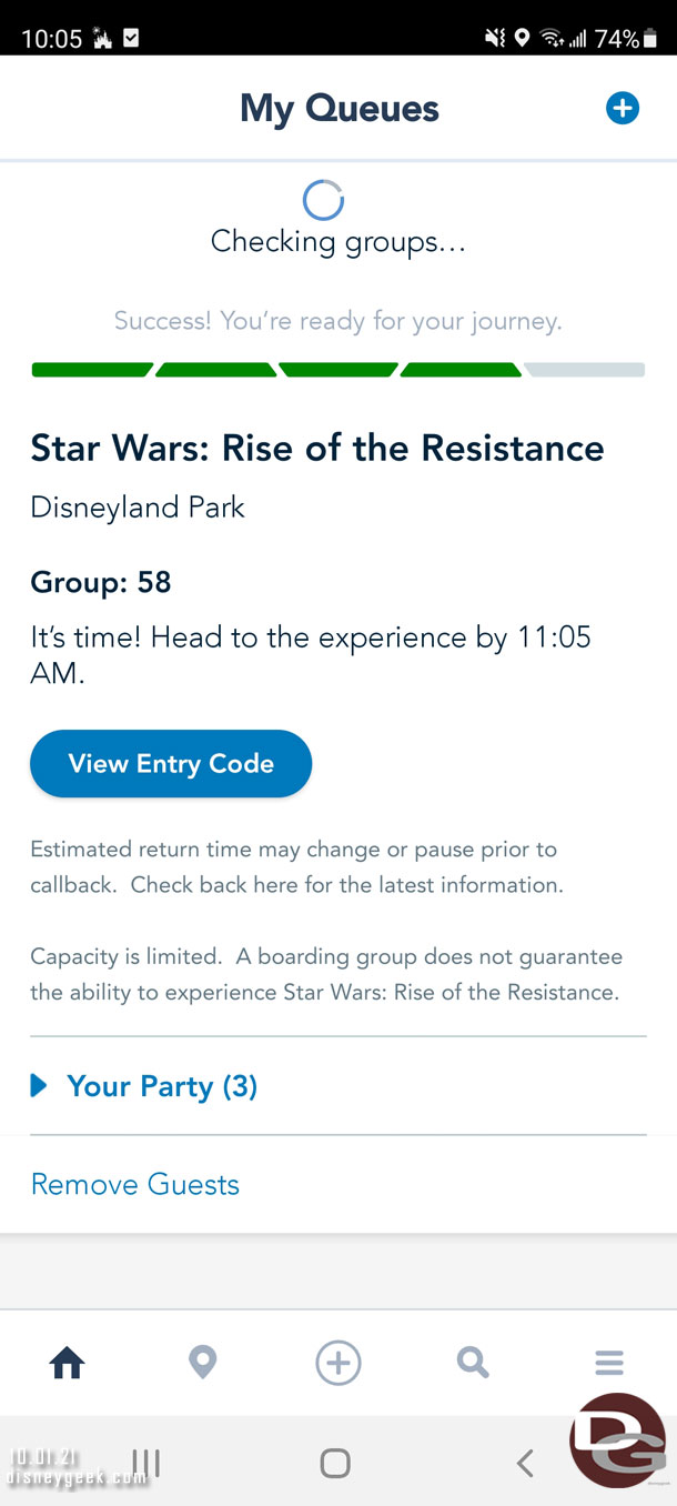 10:05am my group is called for Rise of the Resistance.