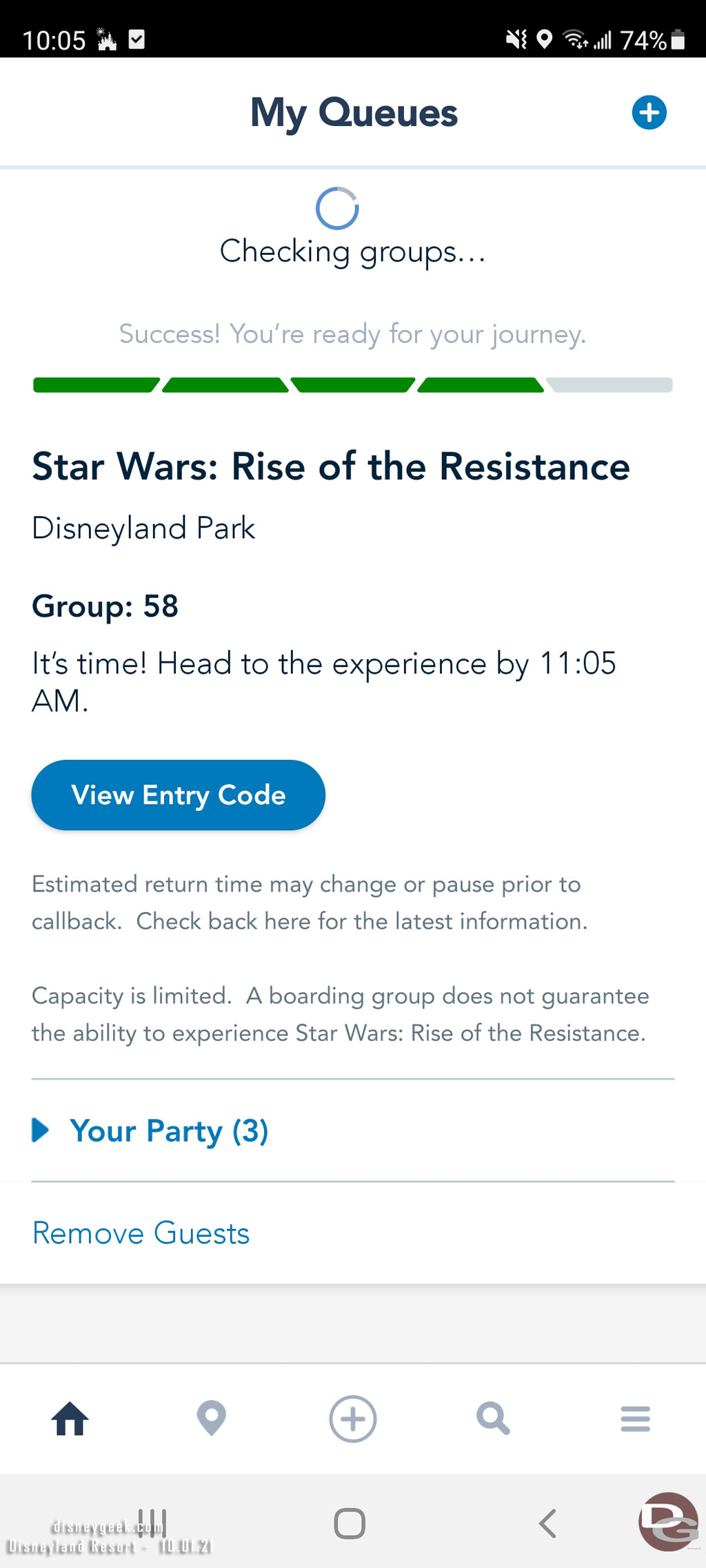 10:05am my group is called for Rise of the Resistance.